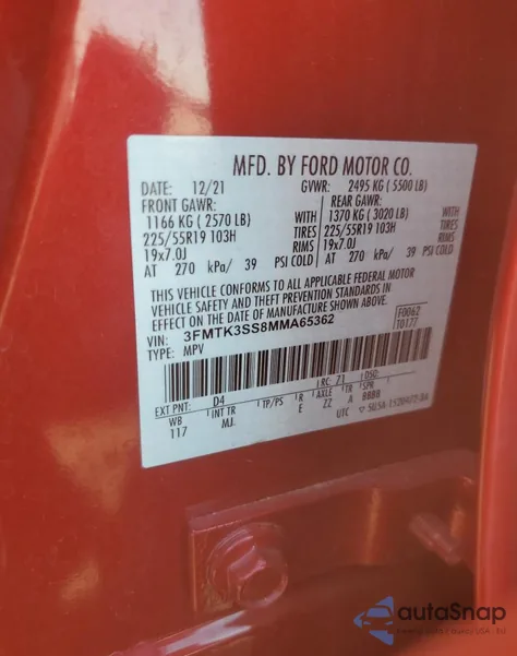 2021 Ford Mustang Mach-E Premium из США, поврежденный, VIN 3FMTK3SS8MMA65362